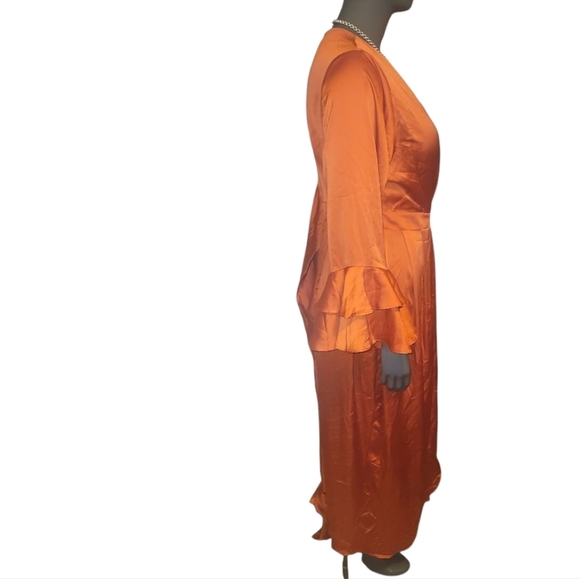 Modest Barbie Elegant Orange Satin ruffle sleeve maxi dress evening gown xxl - Picture 5 of 6